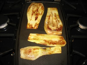 Eggplant frying on the griddle